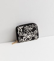 New Look Black Floral Leather-Look Small Purse